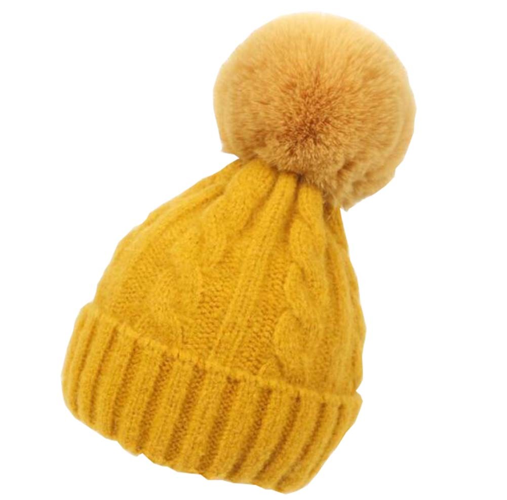 Kids Winter Ear Protect Knitting Hat Toddler Pom Pom Hat; Yellow Doba Default